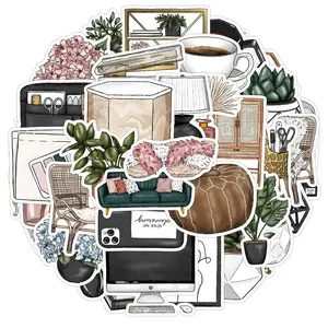 Boho Style Home Series Sticker, 50pcs/set Self Adhesive Decorative Sticker, DIY Decals for Water Bottle, Laptop, Cellphone, Smartphone, Phone Case, Scrapbooking, Journal Making, Screen Protector