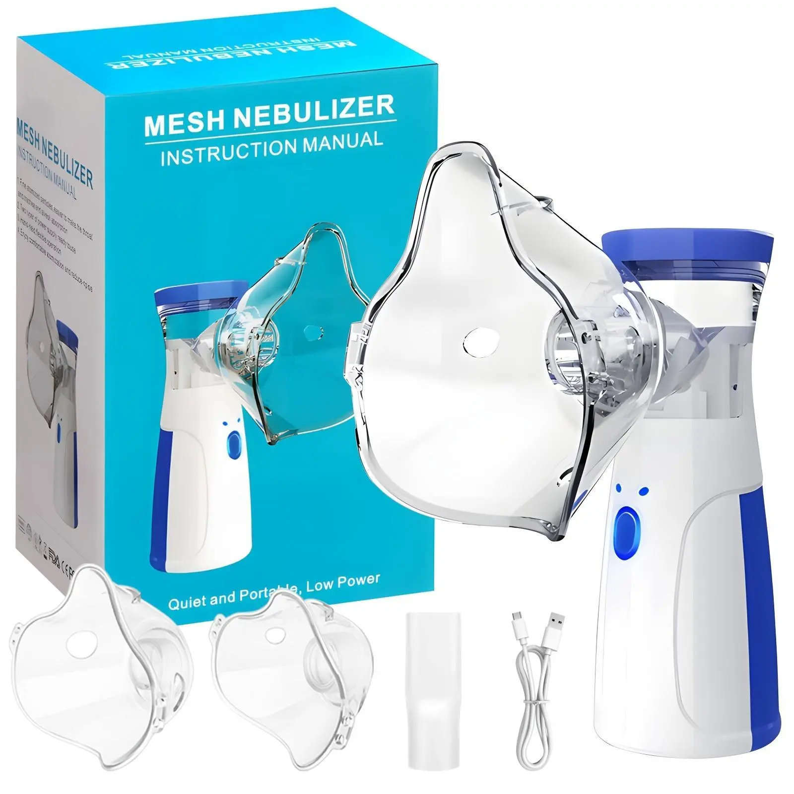 Portable Silent Mesh Nebulizer Inhaler Device - Self-Cleaning, USB-C Charging, Compact Design for Travel to Relieve Asthma, Cold, COPD Symptoms, Quiet Operation, 1 Pcs, Travel Size