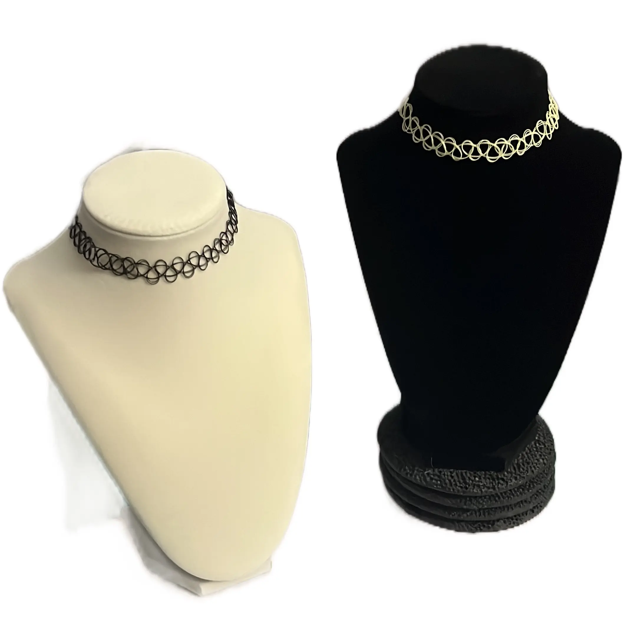 2-Pack Costume Jewelry Choker Necklace Set, Single Black & Single Yellow Fashion Accessory, Two Pieces