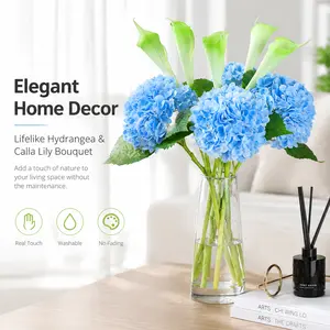 4 realistic-feeling moisturized blue hydrangea artificial flowers, suitable for living room and dining table decoration, high-end realistic artificial flower bouquet
