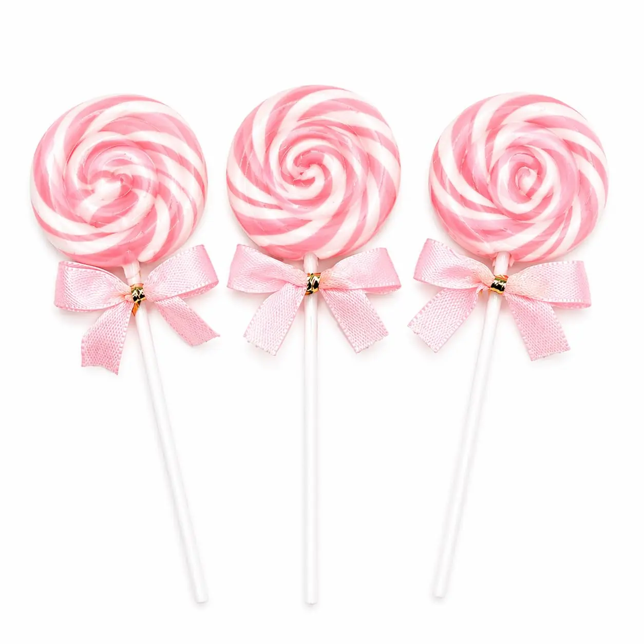 PINK SWIRL LOLLIPOPS WITH BOW - 24 CANDY SUCKERS INDIVIDUALLY WRAPPED - GIRL BABY SHOWER POPS - CANDY BUFFET
