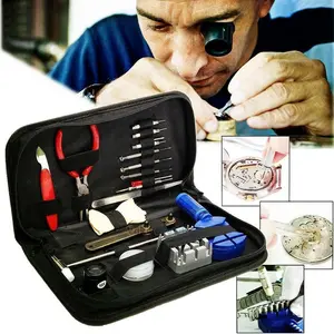 16 Pcs Watch Repair Kit Replace Battery Band Pin Strap Link Remover Back Hammer Screwdriver