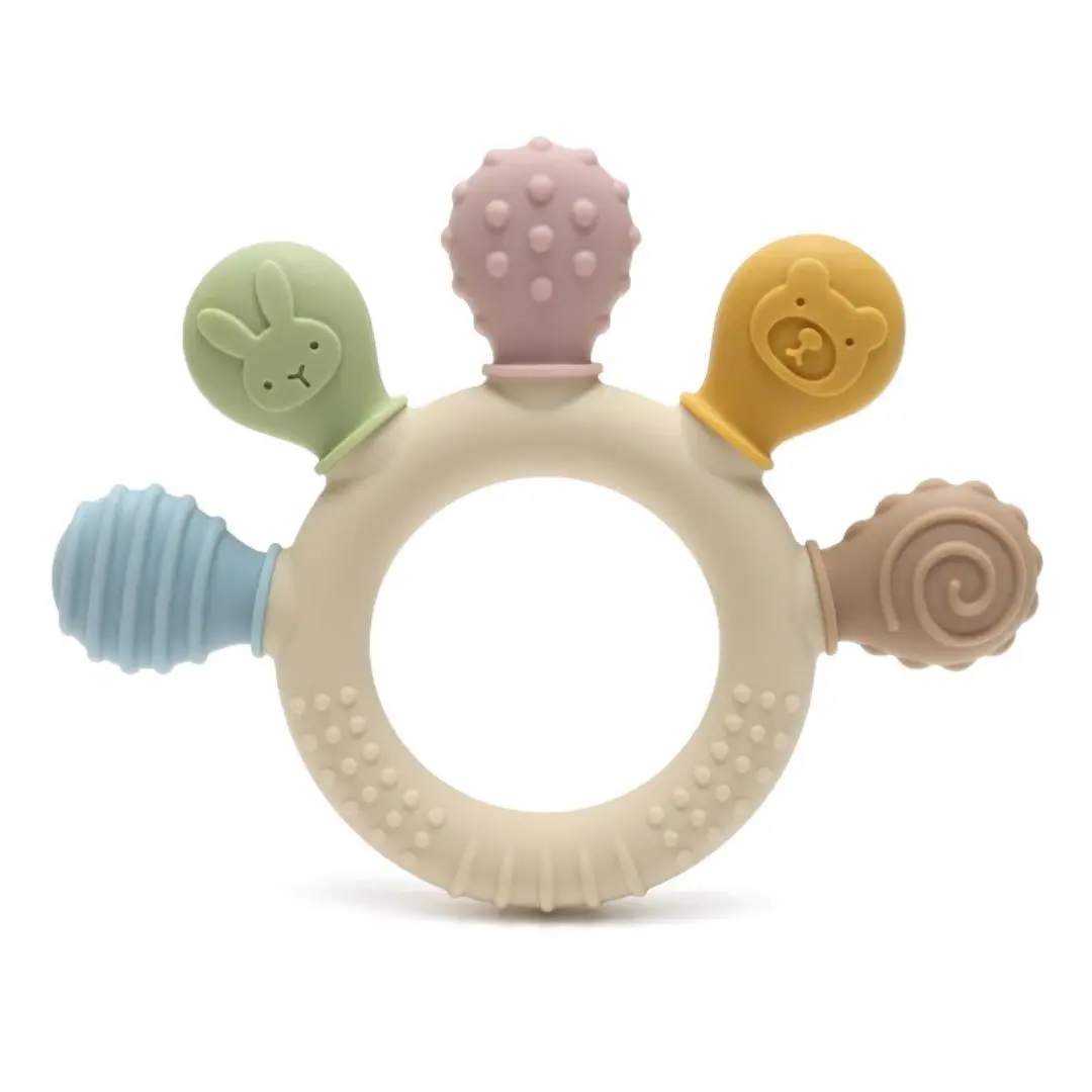 Unisex Food-Safe Phthalate-Free Silicone Teether Ring for 0-12 Months Infants, 41.2g Lightweight PP Sensory Teething Toy with Grip & Chew Textures for Gum Relief, Boiling Water-Dishwasher-Microwave Safe Educational Shape Sorter