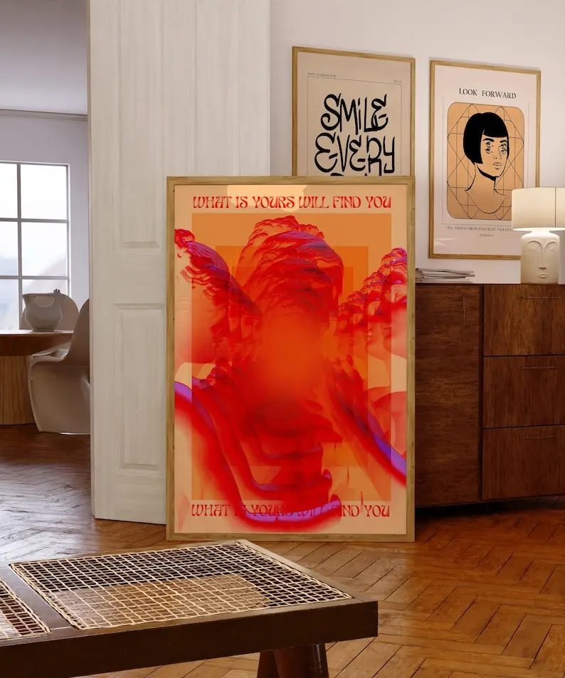Affirmation Poster, 70s Poster, Red Wall Art, Trendy Wall Art, Hippie Print, Vintage Poster, Psychedelic Room Decor, Retro Print, Eye Poster