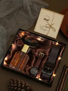 Men's Business Fashion Casual Watch Set 9pcs Gift Box Set, Includes Perfume Belt Bracelet Greeting Card, Perfect Gift for Birthday Thanksgiving Teacher Day