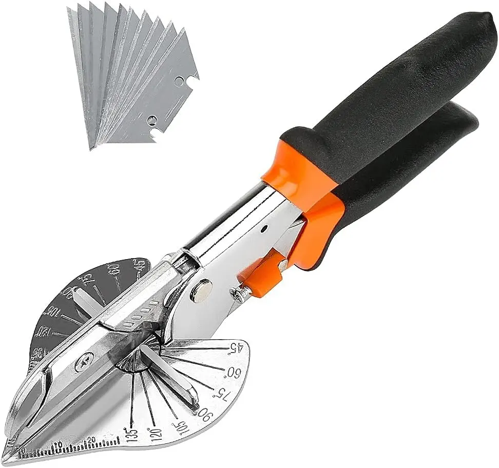 Aluminum Alloy Miter Shears with 10 Extra Blades - High-Precision Engraved Scale, 45-135 Degree Accurate Adjustment, 1-Piece Handle for Fatigue-Free Use, Hand Tool for Molding, Baseboard Cutting, DIY Carpentry
