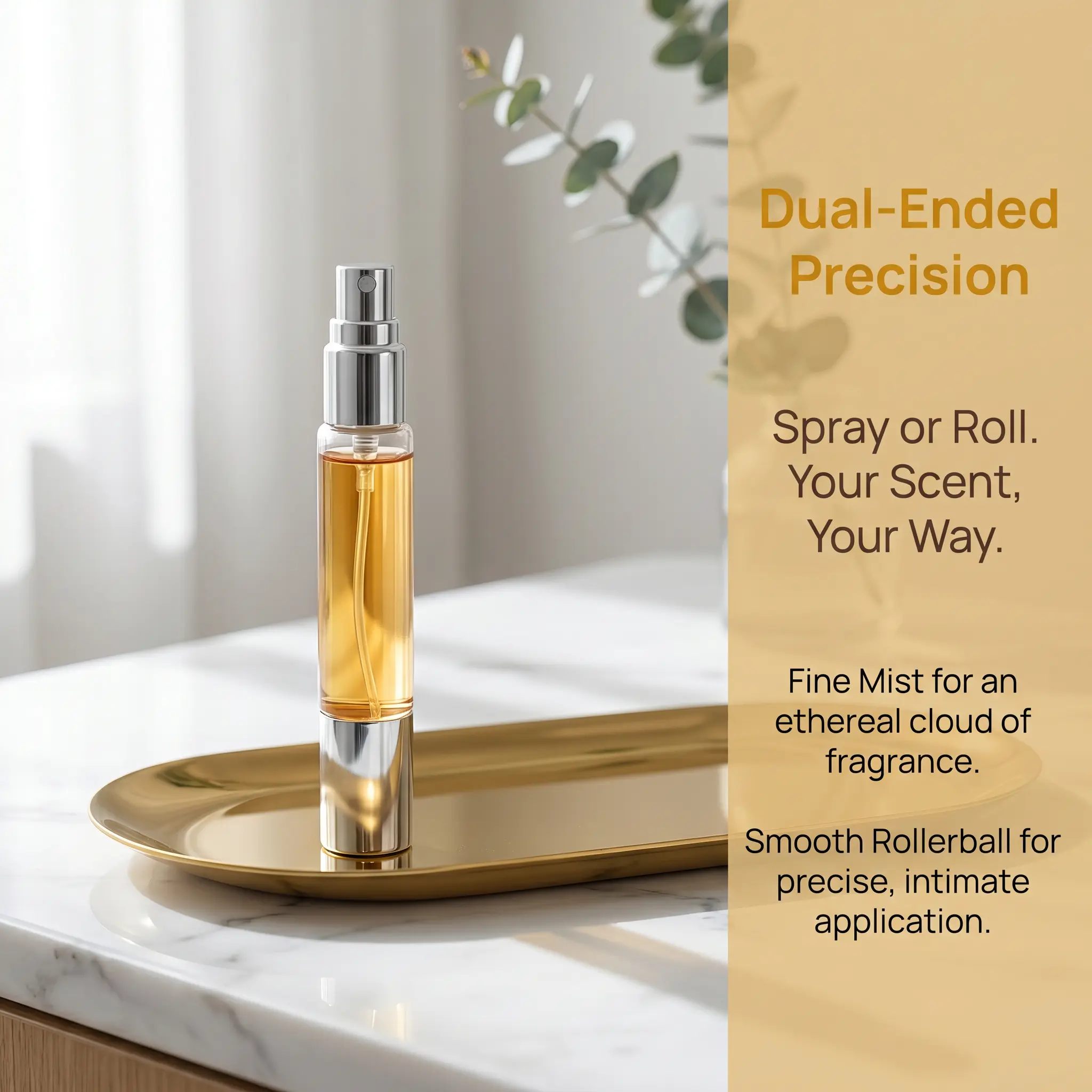 2-Way Multi Use Refillable Perfume Travel Bottle, Silver Metal Top Mini Empty Fragrance Atomizer for Travel Daily Use