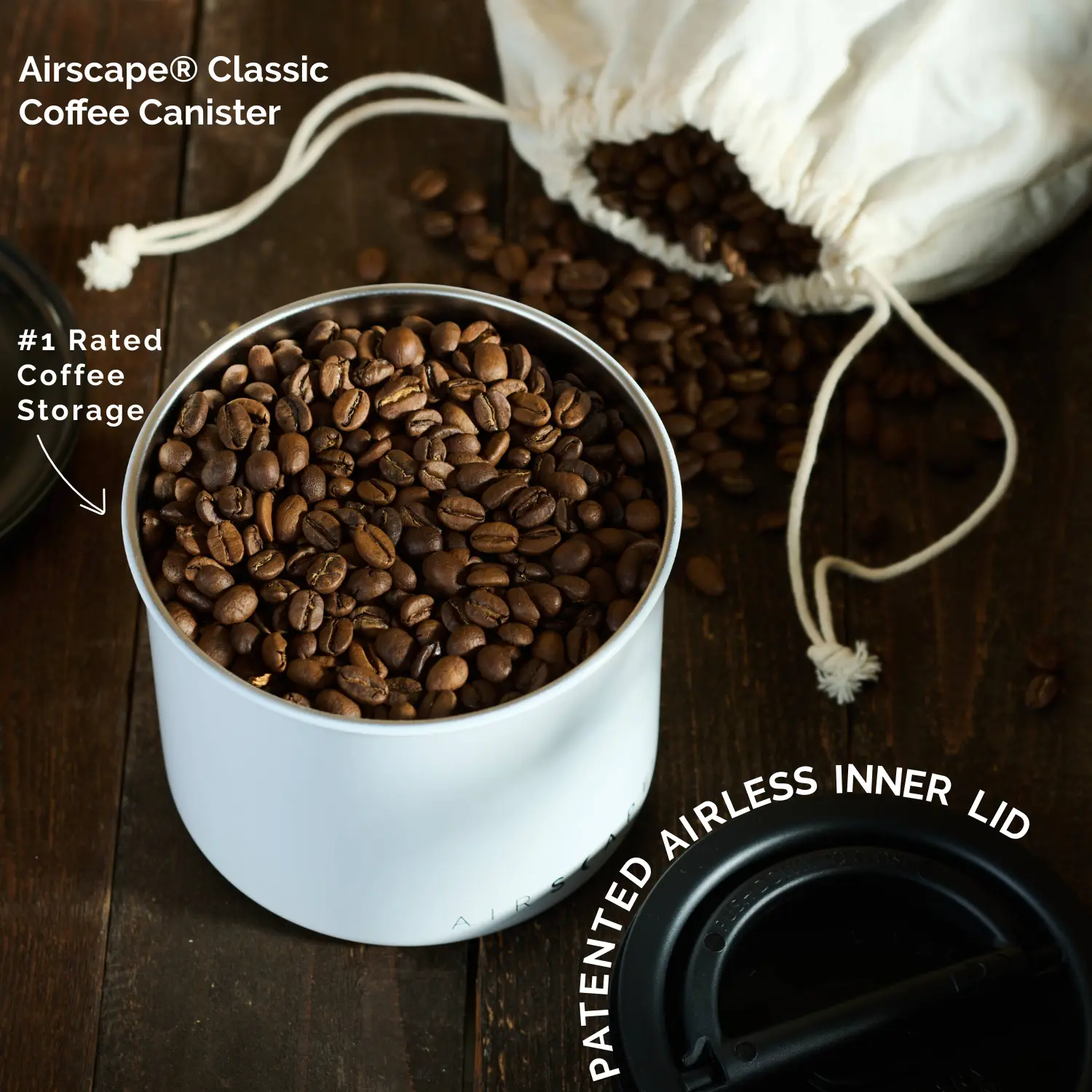 Planetary Design Airscape Stainless Steel Coffee Canister - Food Storage Container - US Patented Airtight Lid Pushes Out Excess Air - Preserve Food Freshness - BPA Free
