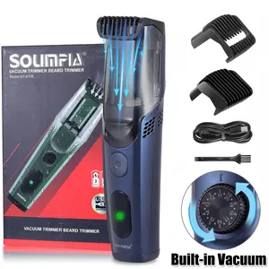 Vacuum Beard Trimmer IPX7 Waterproof Cordless Barber Clippers Rechargeable Electric Beard Cutting Kit with Adjustable Length Comb & Built-in Vacuum for Sideburns Stubble Steel Smooth Gift