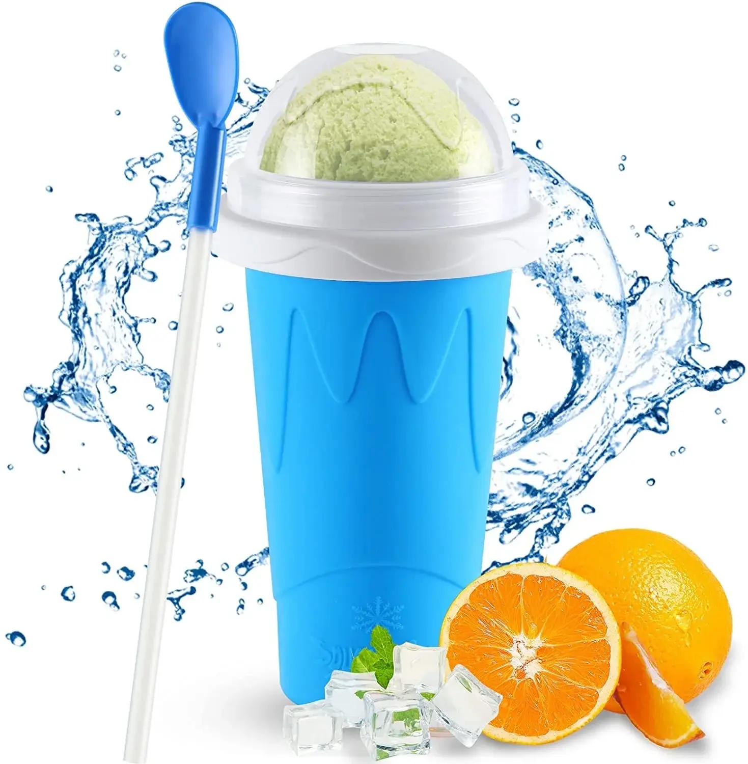 Magic Slushy Maker Cup, DIY Slushie Maker Cup with Lid, BPA-Free Reusable Kitchen Utensil with Lid, Straw, Scoop & Washable Design, Vibrant Blue/Pink Cool Gadgets for Kids, Freeze-Squeeze Instant Homemade Slushie Gift