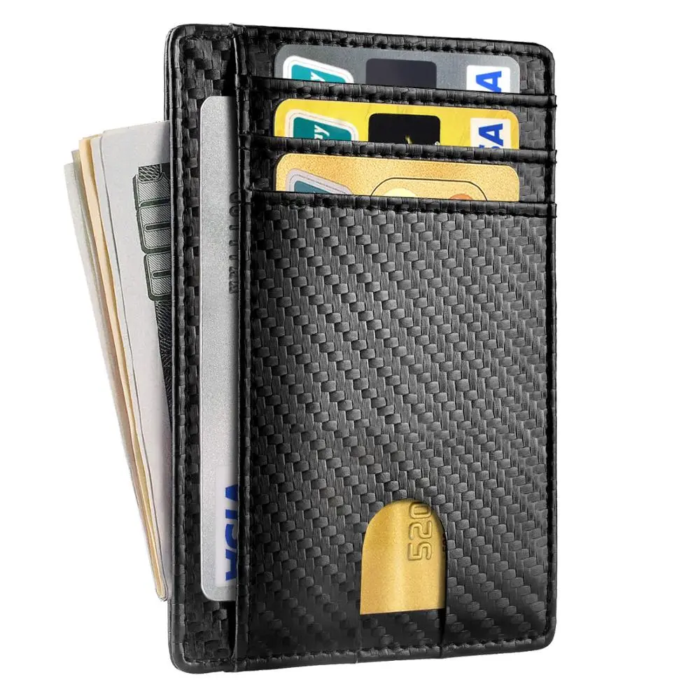Front Pocket Minimalist Carbon Fiber Slim Wallet RFID Blocking Credit Card