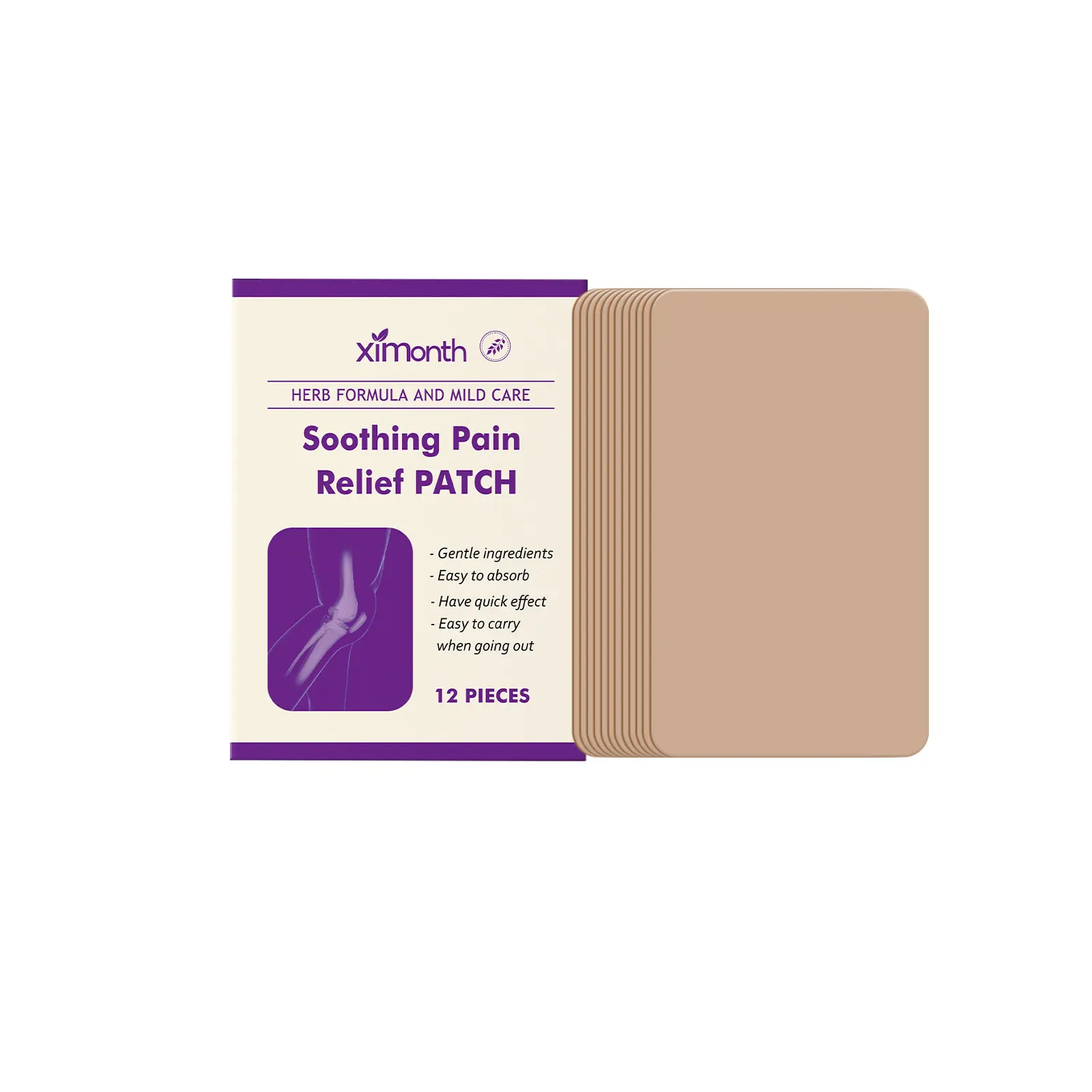 Natural Herbal Pain Relief Patches 12-Piece Set - Healthcare Wellness Therapy Solution for Knee/Back/Muscle Pain, Easy-to-Apply Soothing Treatment