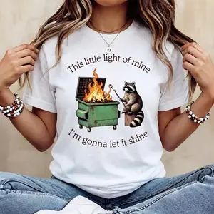 Dumpster Fire Trash Panda Funny Raccoon Graphic Tee Ironic Humor Shirt