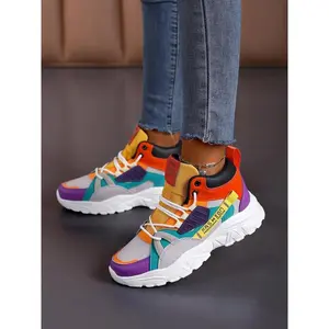 Women’s fashion lace-up low-top colorblock sneakers—casual, comfortable sports shoes for daily wear, perfect for students and outdoor activities; women’s sneakers