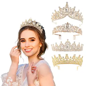 4 pcs Queen Crystal Crown Set, a gorgeous bridal crown suitable for wedding bridal hairstyles, coming of age celebrations, and princess themed birthday party outfits