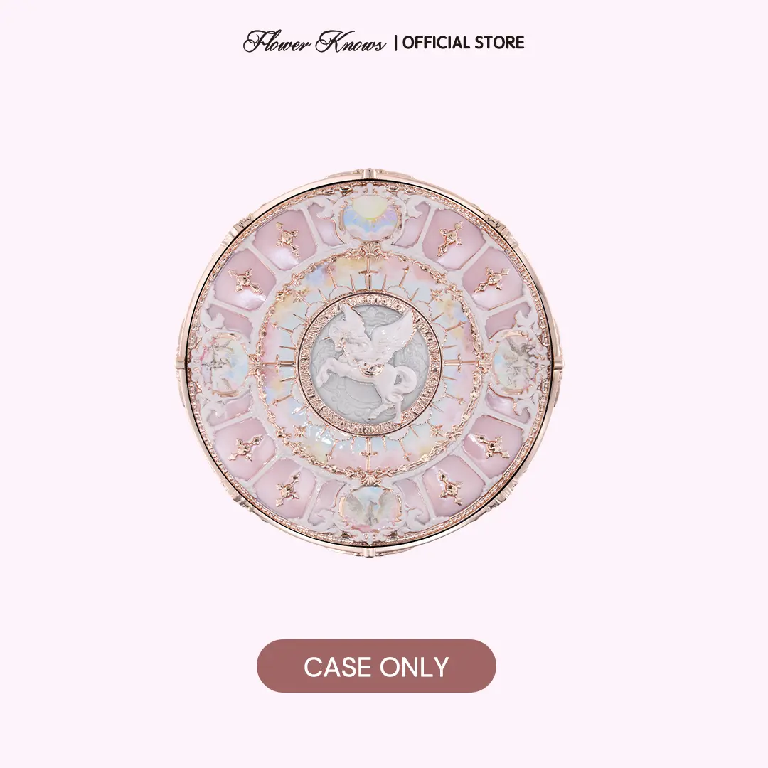 Flower Knows Knight Unicorn Collection Gilded Cosmetic Case with Knight Emblems for Cloud Loose Setting Makeup Powder (Case Only)