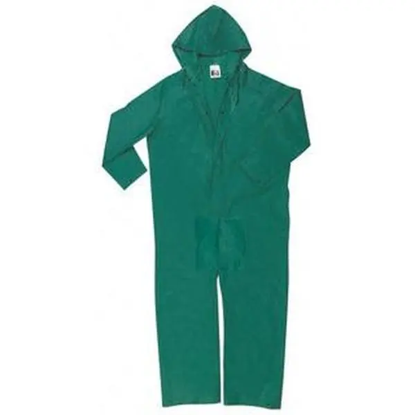 MCR Safety 3XL Green Limited Flammability PVC-Polyester Rain Workwear Coverall Garment, Model 3881X3, 56" Chest, Zipper Closure, Welded Seams, Elastic Sleeves with Take-Up Snaps, Snap Ankles