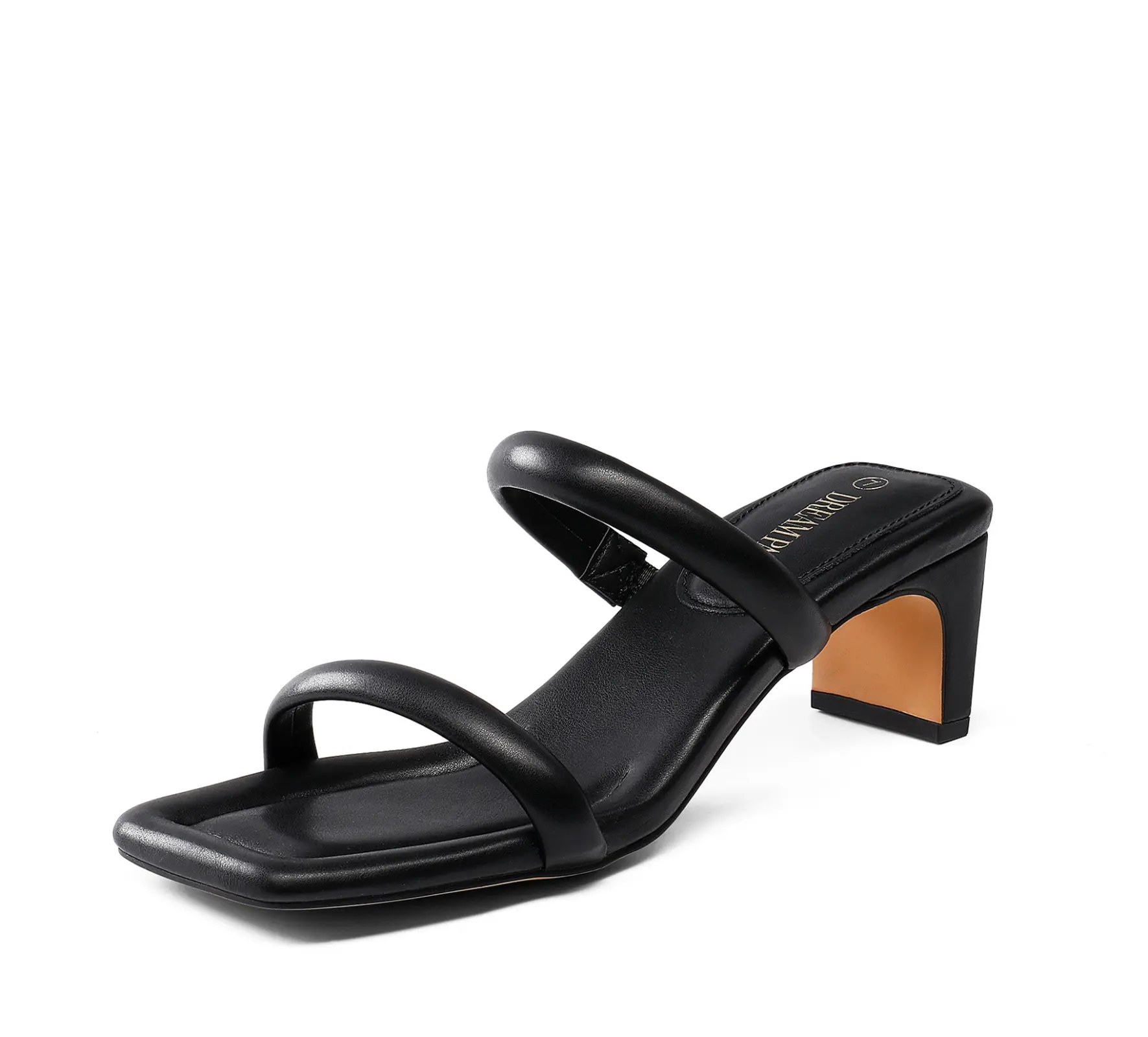DREAM PAIRS Women's Square Toe Rectangular Double-Strap PU Leather Heels Sandals, Stylish Black Footwear for Party Occasions, Pu Leather Sandals