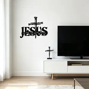 Nail Cross Design Jesus Iron Wall Decor, Matte Metal Craft, Biblical Verse, Christian Wall Art, Religious Home Decor, Ideal Birthday Gift, Moving House Present