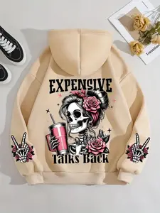 Women's Halloween Skull Hoodie with Kangaroo Pocket, Long Sleeve Drawstring Pullover, Fall Winter Casual Fashion Sweatshirt