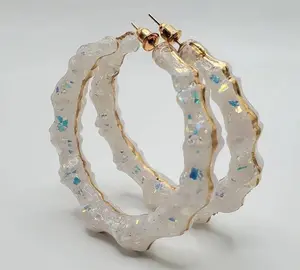 Opalike bamboo hoop earrings