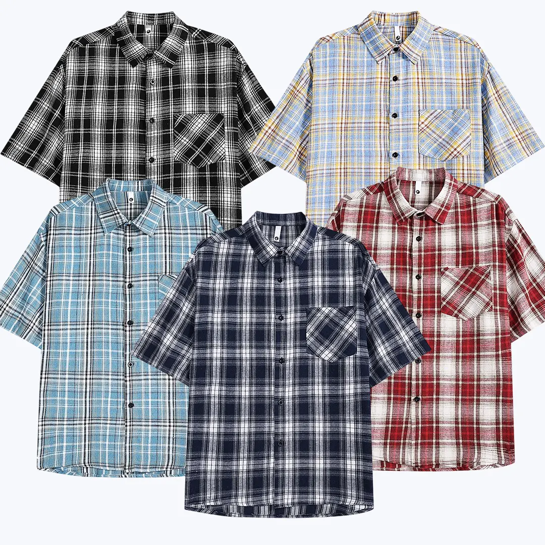 Men's Casual Plaid Shirt, Short Sleeve Collared Button Down Top in Lightweight Fabric, Retro Street Wear Ideal for Warm Days, Shortsleeve, Checked, Do Not Dry Clean, Lapel, Machine Washable, Polyester