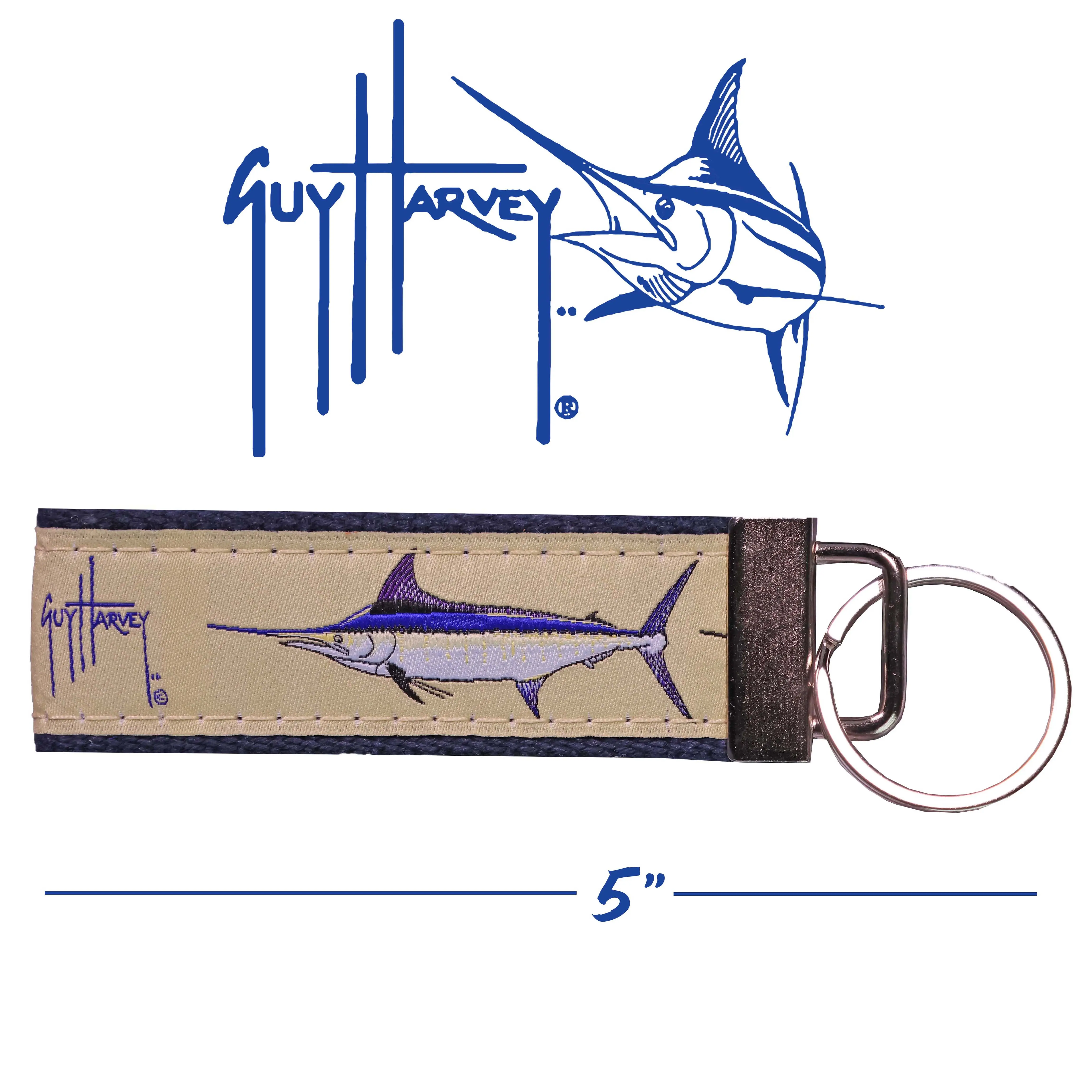 Guy Harvey Grand Slam Key Ring - Compact Metal, Designer Style, Fish Shaped, Classic, Chain-Attached Keychain, Compact Metal Keychains, Designer Style Keychains