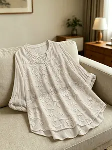 Plus size women's fashionable versatile solid color loose A-line mid-sleeve V-neck top Blouse, suitable for summer, vacation, daily street wear, and casual occasions