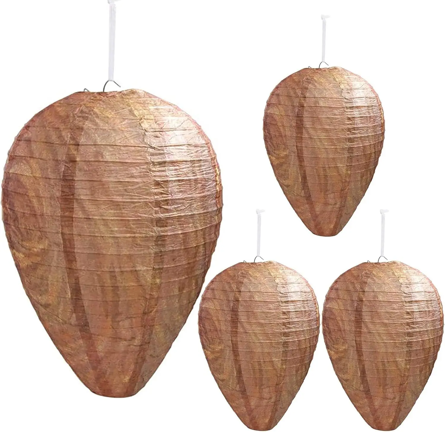 4-Pack Fake Wasp Nest Decoy, Natural Hornet & Bug Repellent Outdoor, Extra-Large Weather-Ready Garden Hanging Deterrent, Patio Safe, Enables Safer Outdoor Time