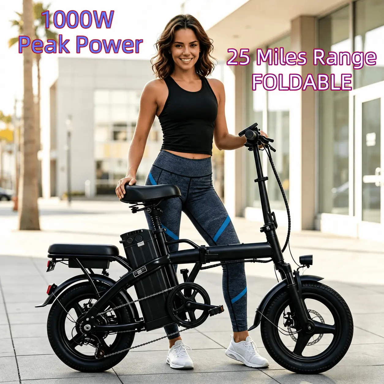 Portable Folding Electric Bike for Adults, 1000W Peak Ebike, 20MPH Max Speed, 48V Removable Battery, 25-35 Miles Range, Air Tires, Dual Disc Brakes, LED Display, 2 Seat Capacity, Commuting & Camping Bicycle