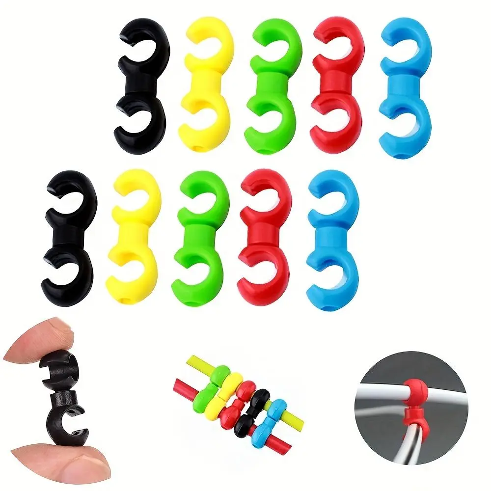 10pcs Bike Cable Clips - Rotating Hooks for MTB & Road Bikes - Derailleur Shift Cable, Brake Cable & Housing Fixing Holder Organizer