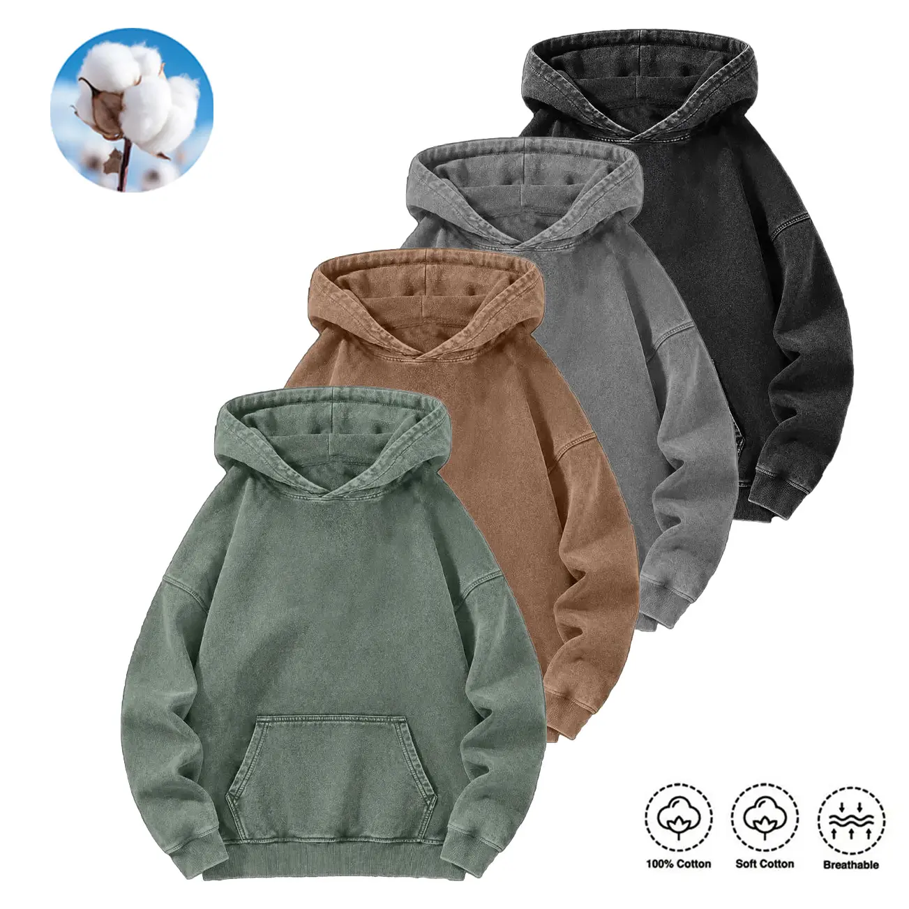 100% Cotton Soft Breathable Hoodie in Multiple Colors for Comfortable Wear