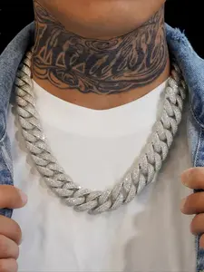 Hiphop 22mm Heavy 6-Row Cuban Chain Cold Color D VVS Lab Diamond Cuban Chain Ice Diamond 14k Gold Plated Luxury Cuban Chain, Mother's Day Gift, Fashion Trend Culture Jewelry, Unisex Necklace