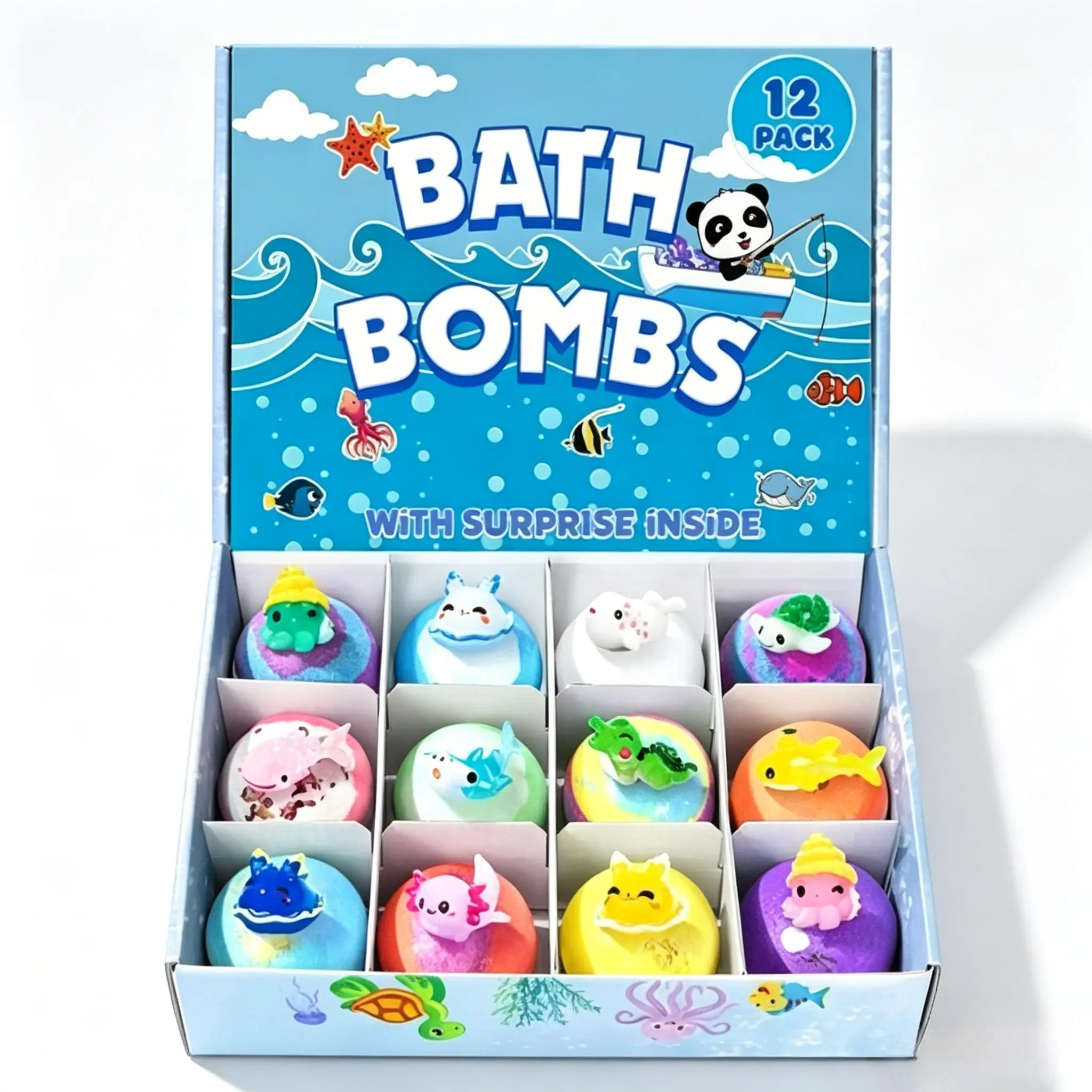 Kids Bath Bombs with Surprise Toys Inside, 12 Pack Gift Box Set, Vibrant & Moisturizing Fizzy Bombs that Soften Skin, Gentle for Sensitive Skin, Softens Skin