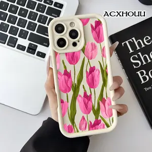 Case for iPhone 17 16 E Pro Max 15 Plus 14 13 12 11 XS XR Pink Tulip Breeze Anti-Scratch Shockproof Soft Silicone Protective Cover