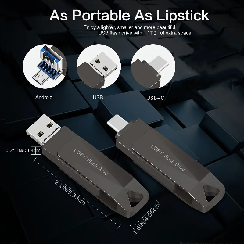 USB Flash Drive 1TB USB C Thumb Drive Phone Photo Stick USB 3.0 Dual Memory Stick Data Storage Drive for Android Phone Pad Mac-Book Pro Tablets and Computers Black 1TB LX