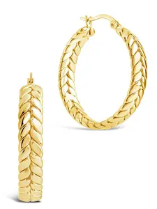 Double Row Herringbone Statement Hoop Earrings