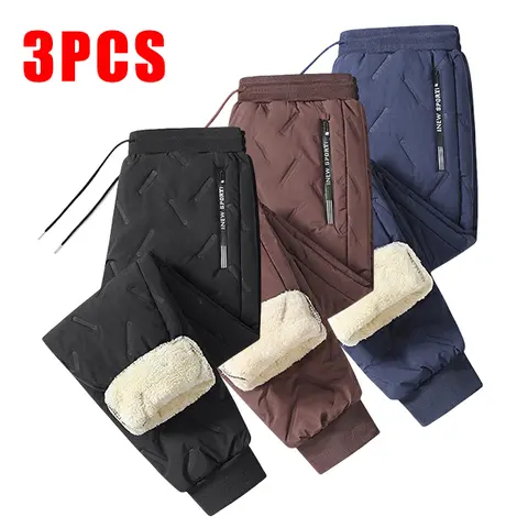 Men's 3-Pack Fleece-Lined Snow Pants with Drawstring Waistband for Winter Sports & Casual Wear Warm Cozy Versatile Menswear Trouser Beige Versatility