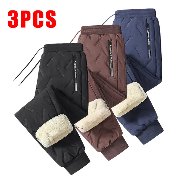 Winter cotton-blend fleece-lined drawstring joggers — three-piece set of winter street-style solid-color fashion sports casual pants suitable for cold-weather activities; drawstring sports pants, jogging pants,sohochic