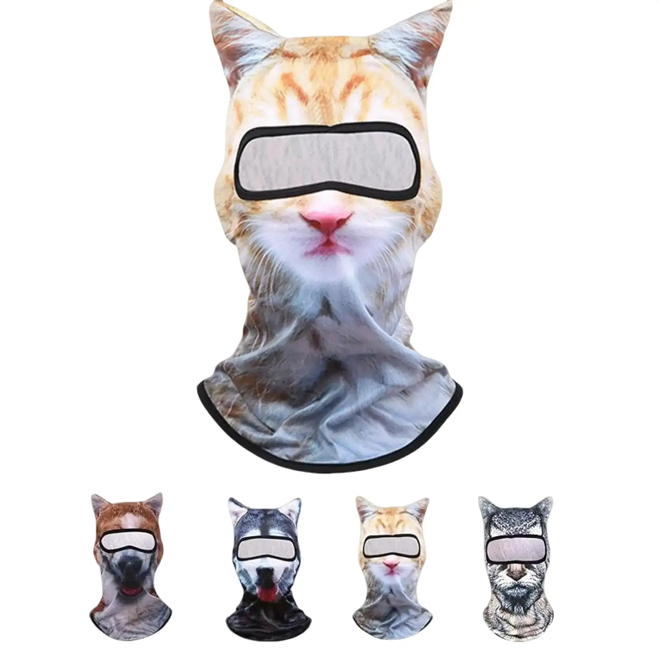 3D Cat Ear Ski Mask for Adults, Soft Polyester Face Cover with Cartoon Animal Print for Halloween & Music Festivals, Skiing, Raves, Windproof Face Mask, Skin-Friendly, Digital Heat Transfer Printing, Absorbent, One Size