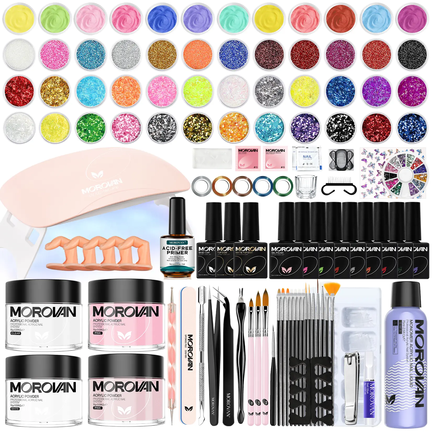 Morovan Blossom Series Acrylic Nail Kit for Beginners: With UV Light And Practice Finger - For Women Girl Salon-Quality, Manicure, Nail Care