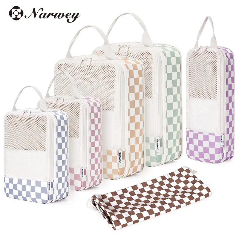 Narwey 6 Set Compression Packing Cubes for Travel Kids Women Carry On Durable Organizing System for Backpack Luggage Portable Storage Suitcase Duffle Bags