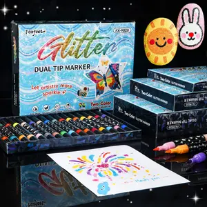 24/48/72/96 Colors Glitter Effect Brush Markers,Dual Tip Dual Color 1-5mm Soft Brush Shimmer Marker for Doodle Writing, Glitter Art Crafts Adults DIY Crafts Greeting Christmas Cards Making, Art Supplies, Art Materials