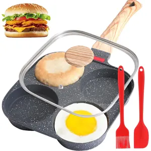 4-Cup Omelette Pan Premium Non-Stick Omelette Pan with Lid Healthy Omelette Pan Breakfast Omelette Pan Egg Sandwich Burger Pancake Omelette Pan Suitable for Gas Stove and Induction Cooker