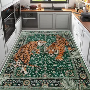 Crystal Velvet Tiger Pattern Large Kitchen Rug, Non-Slip Waterproof Durable Structure, Easy to Clean, Ideal for Large Spaces, Animal Print Rug, Kitchen Mat