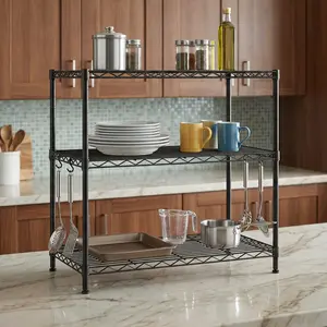 Raybee 3-Tier Adjustable Metal Wire Storage Shelves,Corner Shelf Storage Shelving Organizer Units for Kitchen & Garage,23.6''L×13.8''W×30''H,Standing Shelf Units