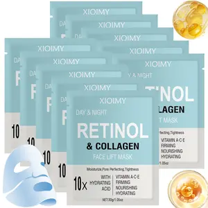 10pcs Retinol & Collagen Hydrogel Mask, Hyaluronic Acid & Vitamins a C E, Deep Moisture, Brightening, Smooth Skin Care Treatment, Hydrating Firming Brightening