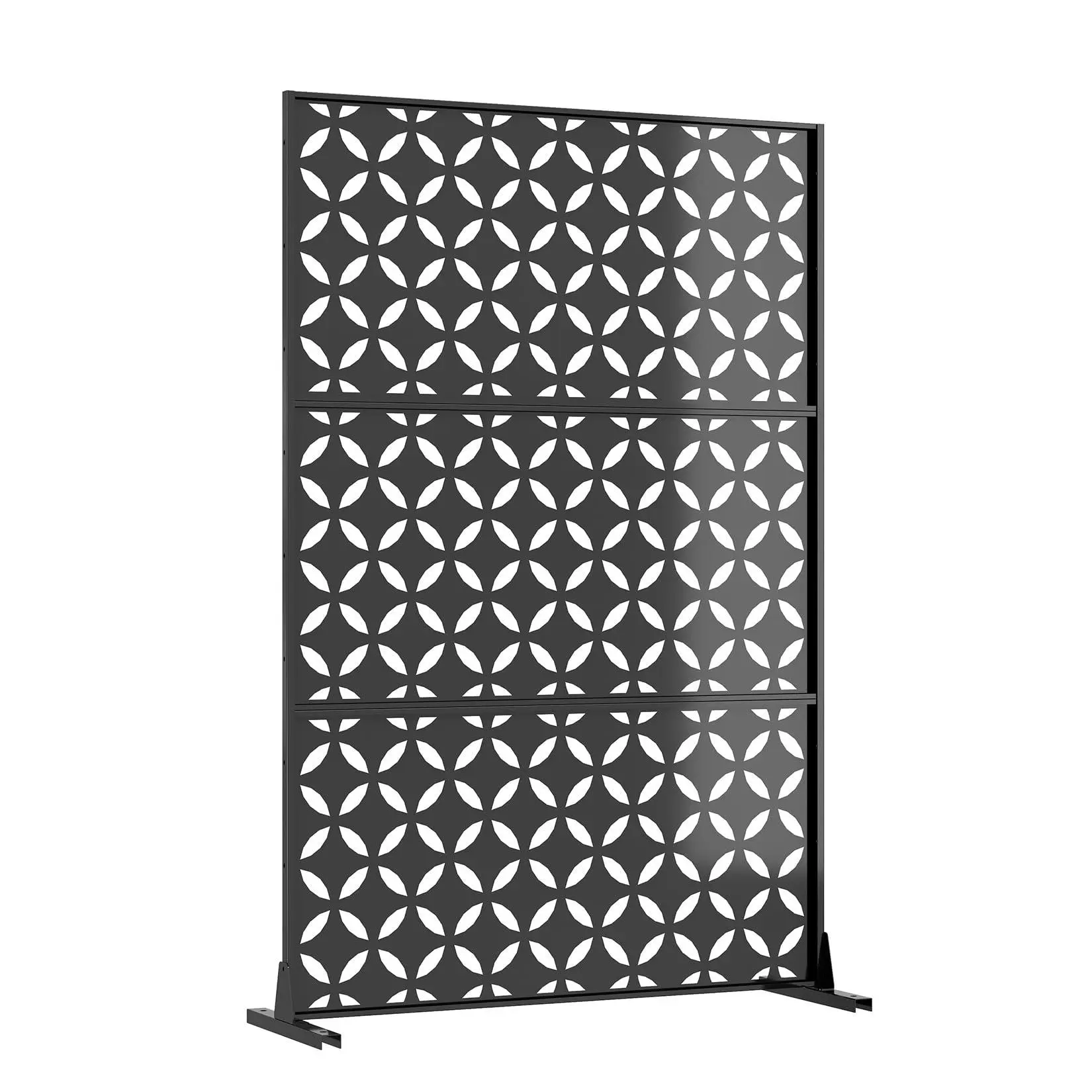 GARVEE 72"x47" Metal Privacy Screen with Metal Frame & Sturdy Base, Freestanding Garden Divider Panel with Laser Cut Tropical Leaf Design, Weatherproof Fence for Patio, Backyard - Square Money