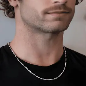 3/4/5mm Twisted Rope Chain Necklace, Polished Lightweight Jewelry with Lobster Clasp, 18-24 Inch Stainless Steel Silver Necklace for Men Women Hypoallergenic Daily Wear