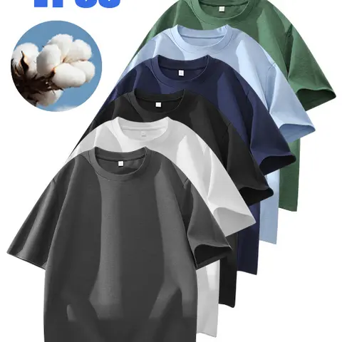 Unisex 100% cotton Crew  T-Shirts Set - Soft Loose Fit Navy Gray Black for Casual Daily Wear Streetwear Crewneck